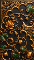 vintage floral pattern, intricate golden botanical background, graphic design illustration wallpaper, abstract ornaments 