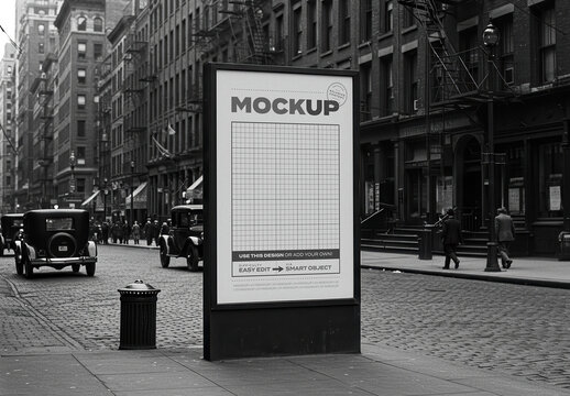 Vertical Stand Poster Sign Mockup Old Style City