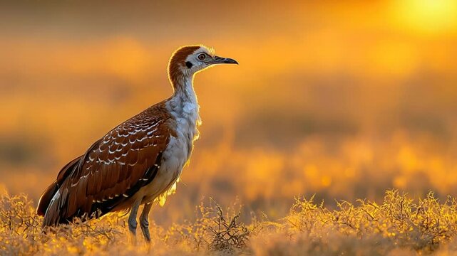  great indian bustard close-up at desert national park sunset video