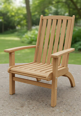 Wooden cozy garden chair with outdoor landscape