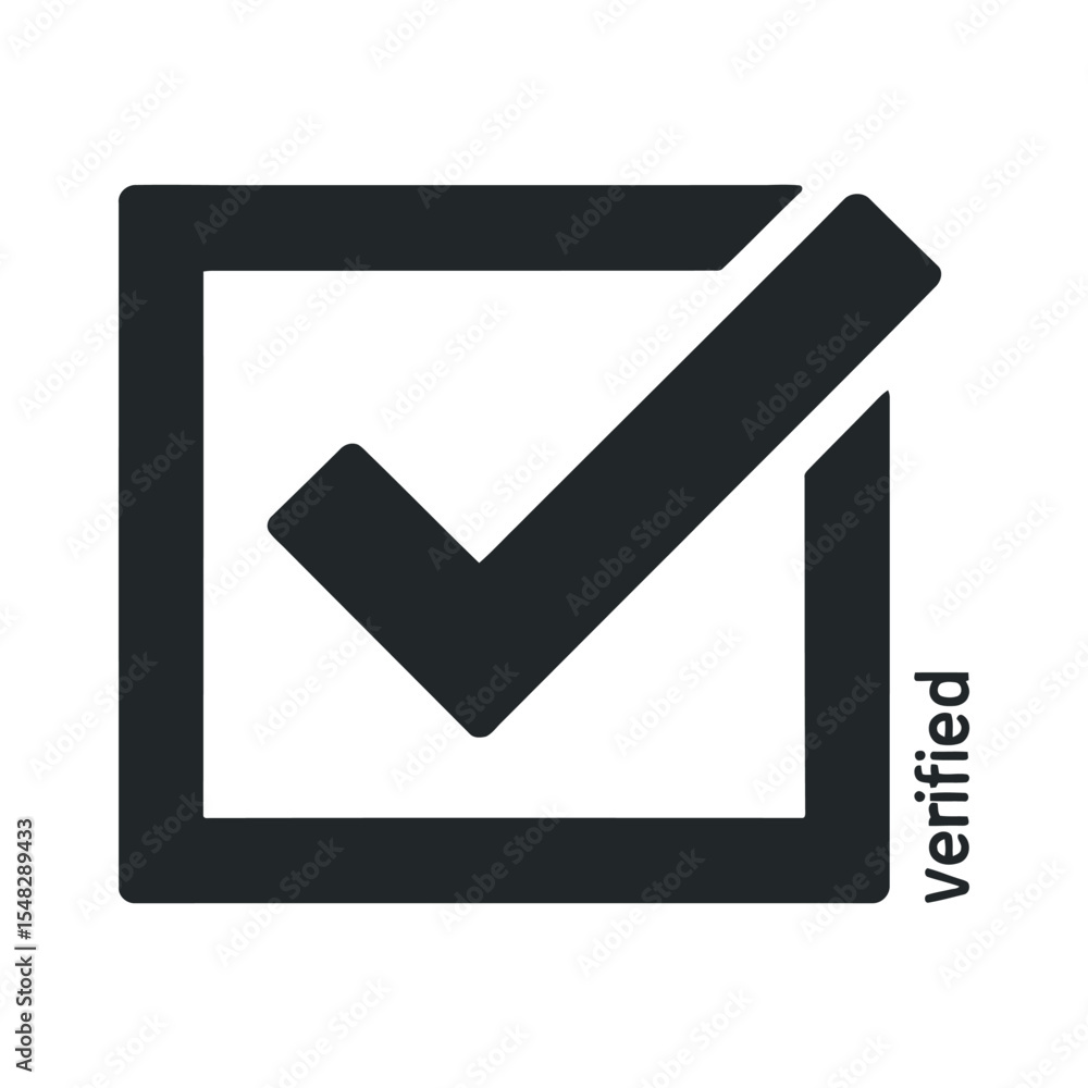 Poster simple verified checkmark icon in a square box