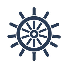 Obraz premium Nautical ship's wheel icon in dark blue on a white background 