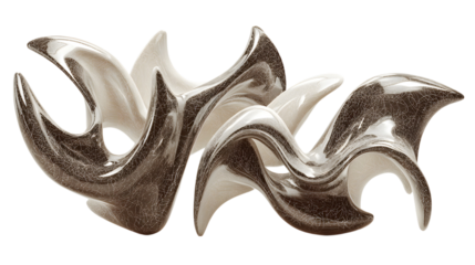 Abstract brown and beige ceramic sculpture isolated on transparent background