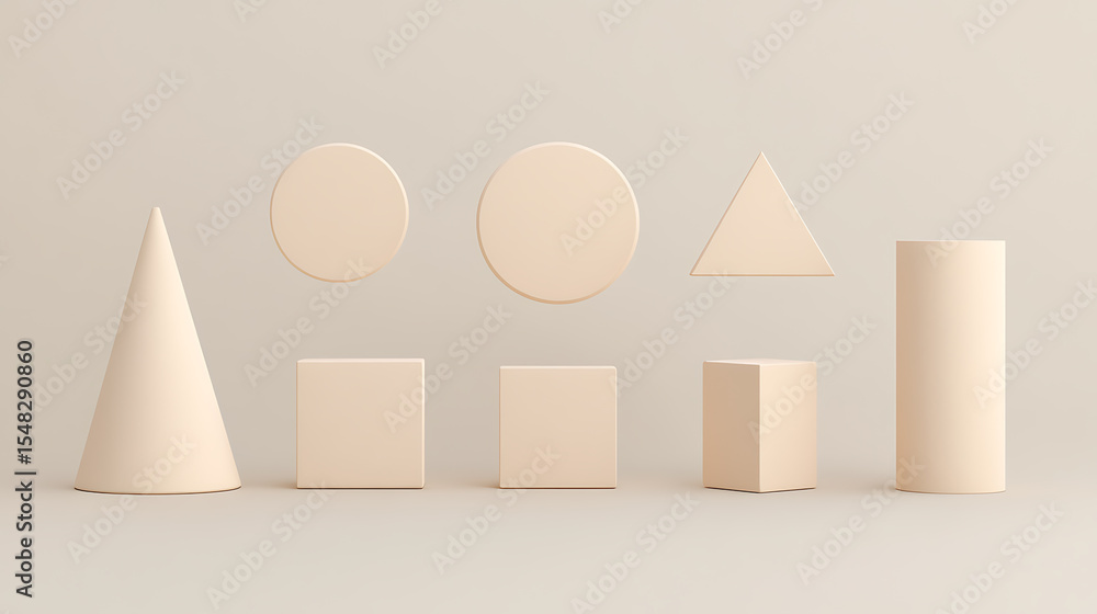 Poster geometric harmony: a collection of simple shapes and forms in neutral tones create a minimalist comp