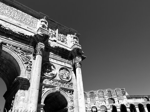 Arch of Constantine in Rome, Italy (black and white)