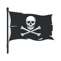 Vintage style pirate flag with skull and crossbones on a dark background