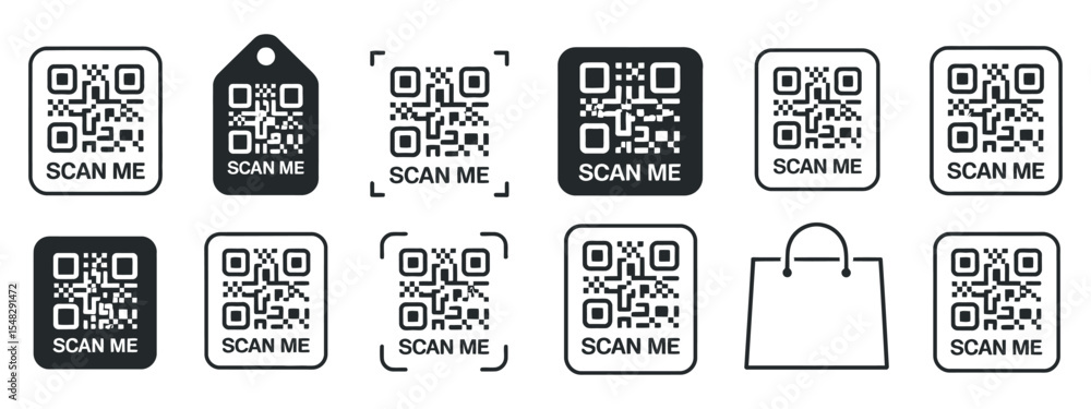 Poster collection of qr codes with scan me text in different styles
