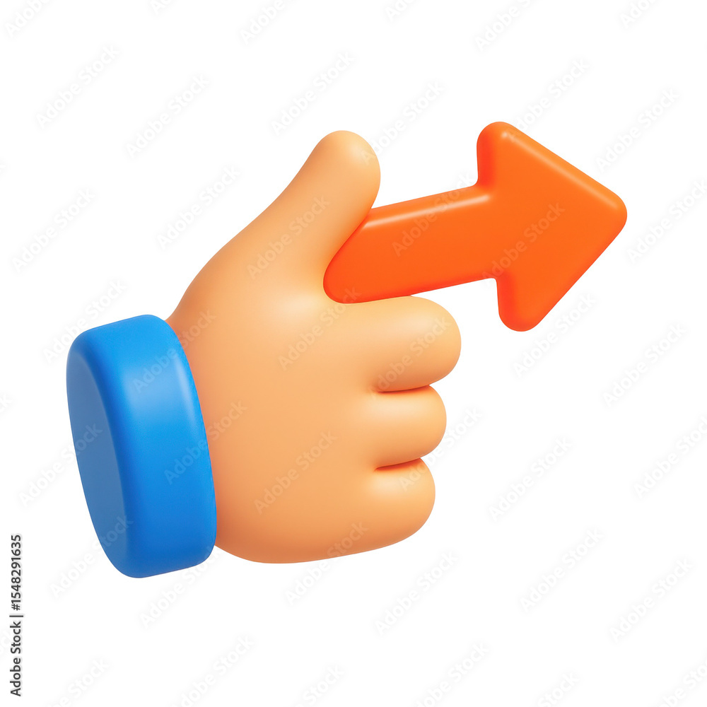 Poster 3d icon of a hand giving a thumbs up with a colorful arrow pointing right, symbolizing approval and 