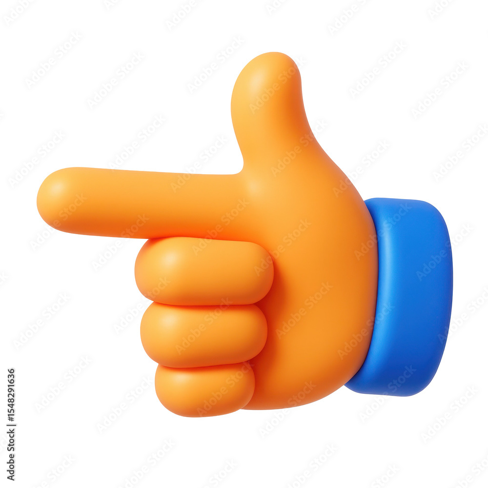 Poster 3d icon in plastic style representing a hand gesture pointing to the right, emphasizing focus on dir