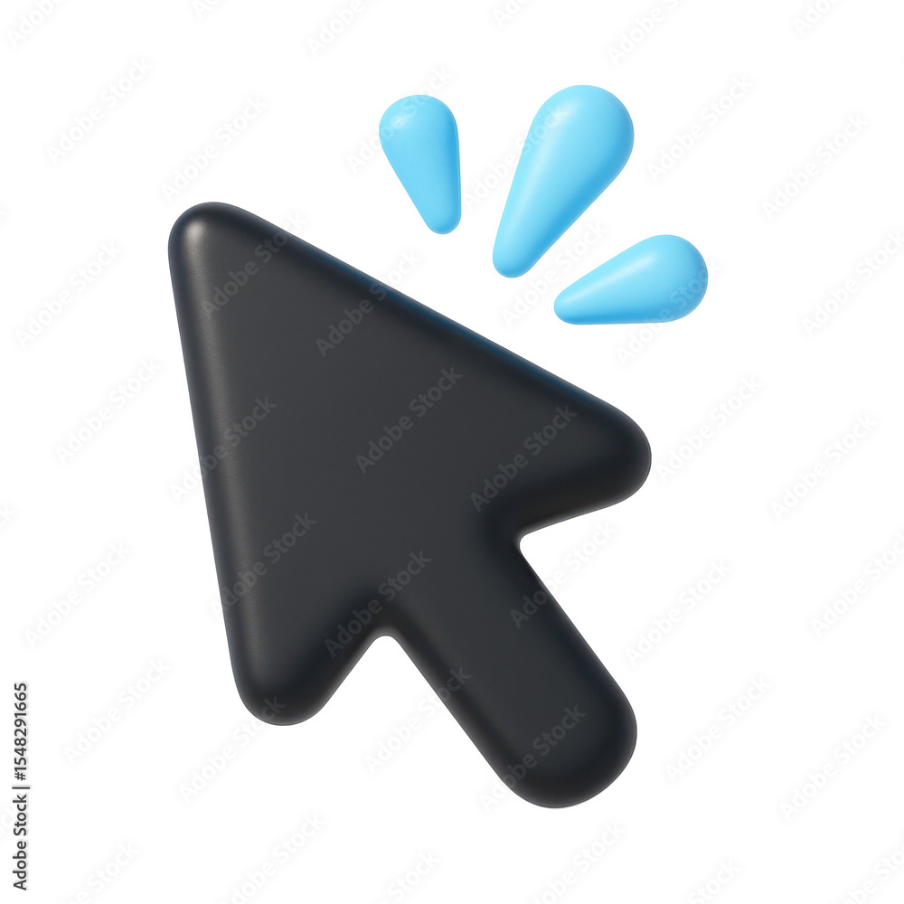 Poster 3d icon of a computer cursor in a playful plastic style, showcasing a modern design ideal for web gr