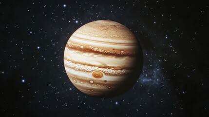 Stunning view of Jupiter in space with vibrant colors and unique bands. A majestic planet captivating our imagination and curiosity.