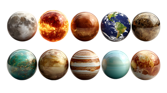 An illustration of the planets in our solar system isolated on transparent background