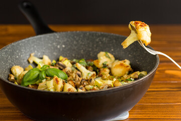 Healthy dinner with vegetables and cauliflower