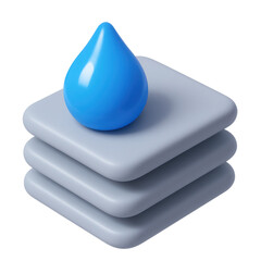 3d icon in plastic style featuring a blue droplet on layered gray squares symbolizing water conservation and modern design aesthetics
