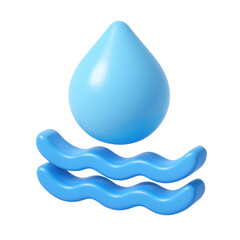 3d plastic water droplet icon with waves, representing fluidity, freshness, and natural elements in a minimalist design for modern applications