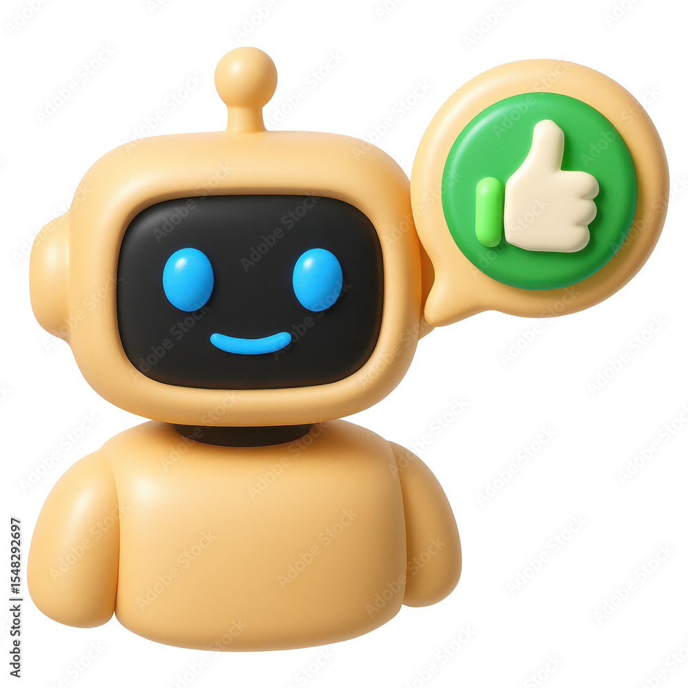 Aufkleber 3d icon in plastic style depicting a friendly robot character with a thumbs up gesture, showcasing m