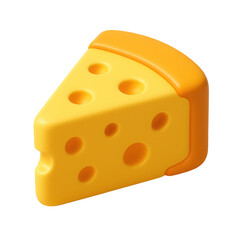 3d icon of a plastic cheese wedge, showcasing its vibrant yellow color and distinct holes, ideal for playful designs or food-related illustrations