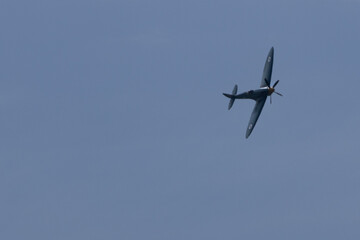 Spitfire plane in flight on sunny day. High quality photo