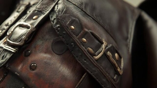 A close up of a black leather jacket