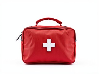 Obraz premium Red zippered first aid bag with handle and white cross