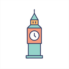 Colorful cartoon illustration of the Elizabeth Tower at the Palace of Westminster