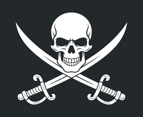 Vintage pirate skull and crossed sabers emblem design