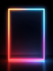 A vibrant neon glowing rectangle frame illuminated from the back on a dark black background forming a captivating silhouette, silhouette, black background, rectangle, illuminated, backlit