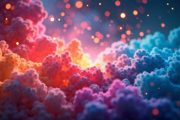 Fototapeta premium A close up of a colorful cloud filled sky with stars.