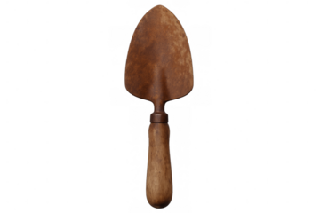Gardening trowel with wooden handle on transparent background