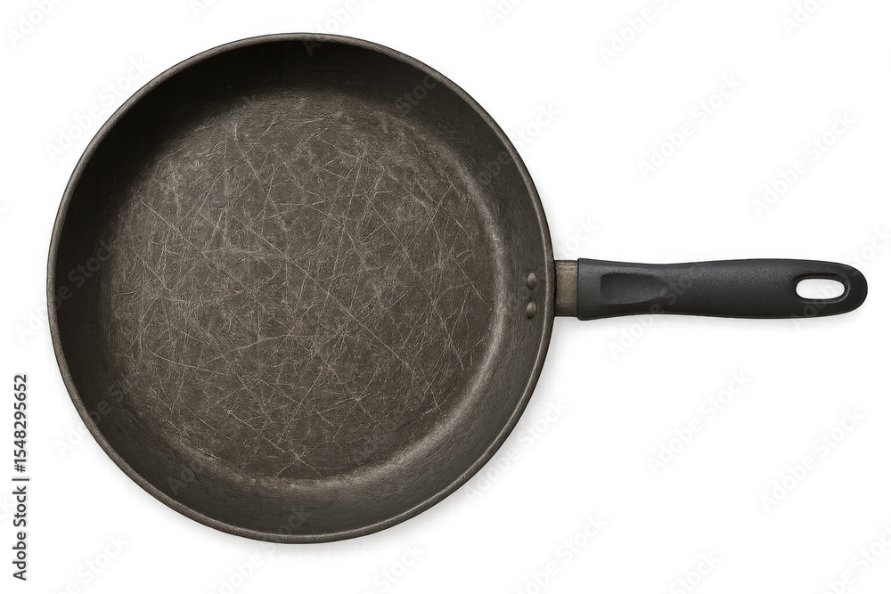 Poster old frying pan with scratches on transparent background