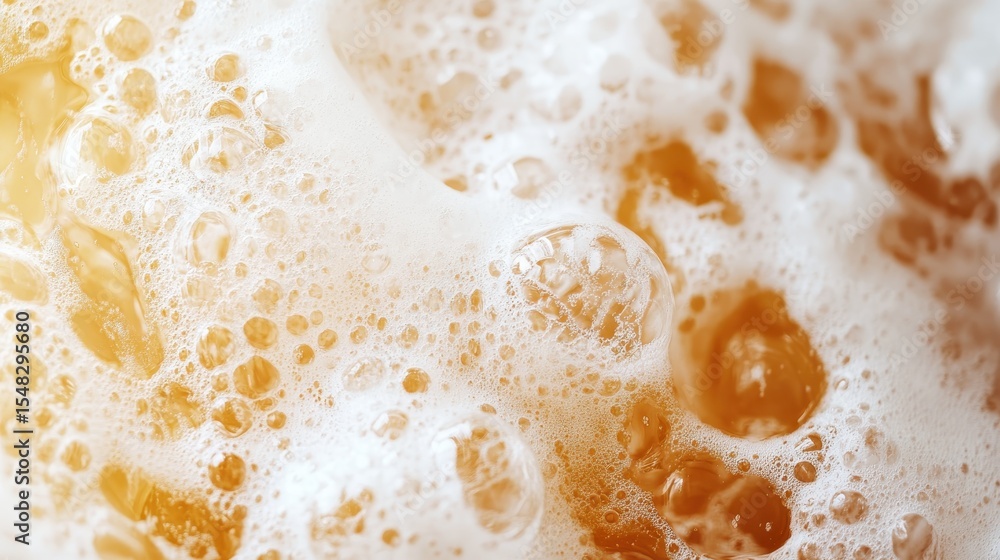 Poster a captivating close-up image showcasing frothy beer foam filled with tiny bubbles, representing refr