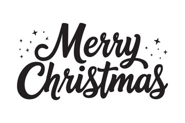 Elegant "Merry Christmas" Handwritten Typography Design with Stars Black and White Holiday Greeting Art