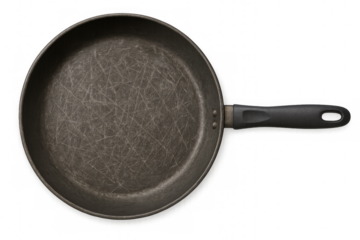 Old frying pan with scratches on transparent background