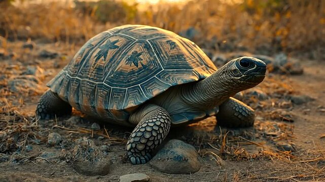 indian star tortoise close-up at chambal sanctuary sunset video