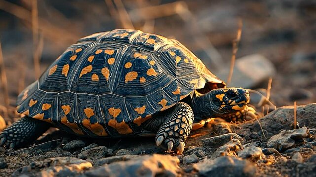 indian star tortoise close-up at chambal sanctuary sunset rotate video