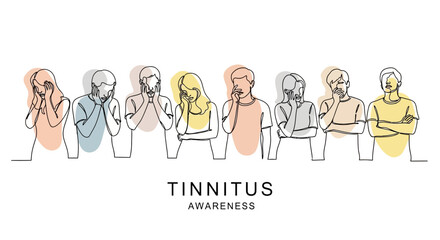 Line Art Illustration of Concerned Individuals for Tinnitus Awareness