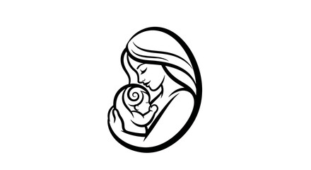 Loving Mother and Child Silhouette, Tender Embrace, Outline Art