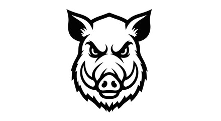 Aggressive Boar Head Logo in Black and White Vector Illustration