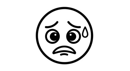 Anxious Cartoon Face Emoji: Oval-Shaped, Black Outline, Sweating, Worried Expression