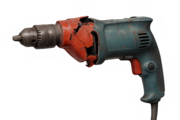 Old broken and rusty drill with transparent background