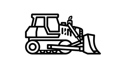Naklejka premium Black and White Bulldozer Outline Illustration with Tracks and Blade