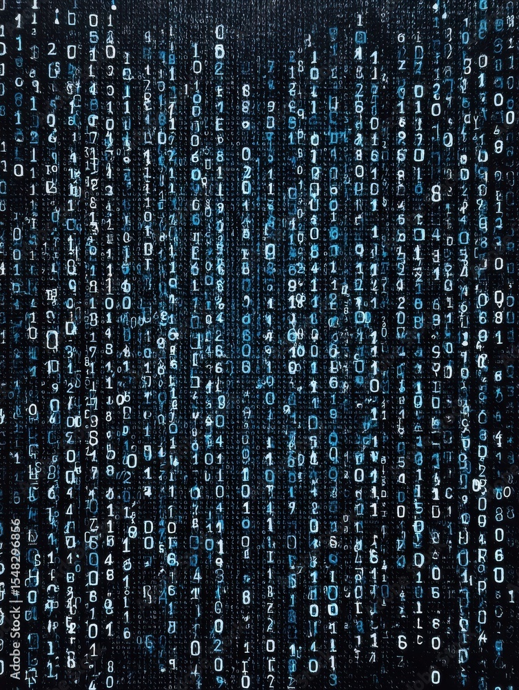 Poster digital encryption elegance: binary code matrix on dark blue canvas - a cybersecurity and cryptocurr