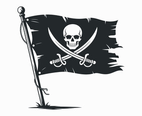 Vintage Black Pirate Flag with Skull and Crossed Sabers