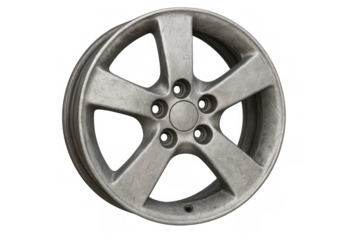 Old scratched car alloy wheel rim isolated on transparent background