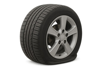 Obraz premium Flat tire deflated and punctured on transparent background