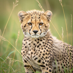Cheetah, close-up, portrait, detailed fur texture, intense eyes, natural background, depth of field, wildlife photography
