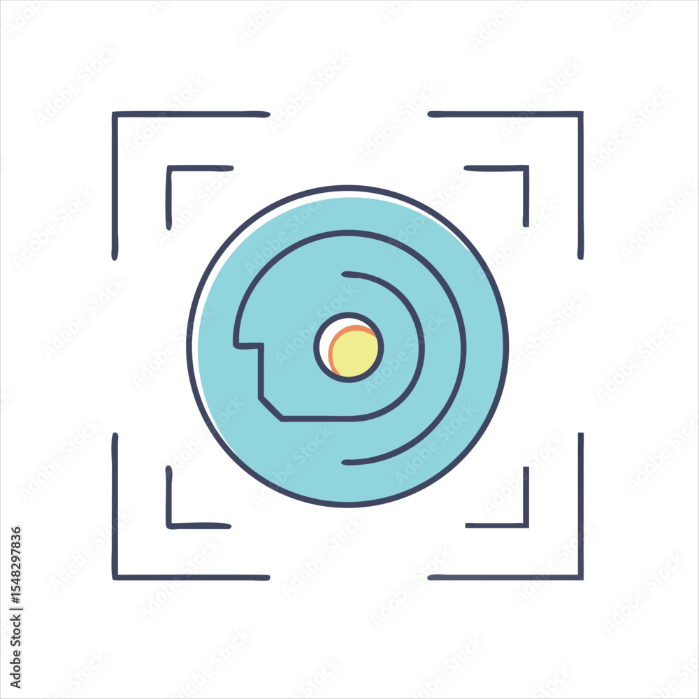 Poster circular target focus icon with abstract inner shape and corner brackets