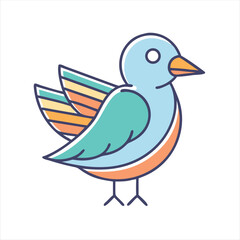 Stylized illustration of a small bird with light blue and teal plumage