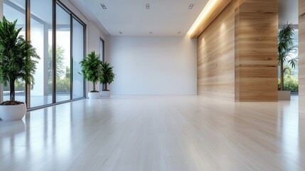 A beautifully designed open space featuring elegant wooden accents and lush greenery, creating a refreshing environment ideal for relaxation and gatherings.