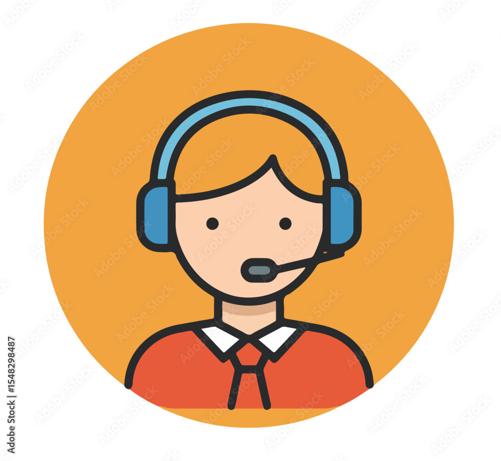 Poster customer support agent icon with headset and microphone. friendly customer service representative im